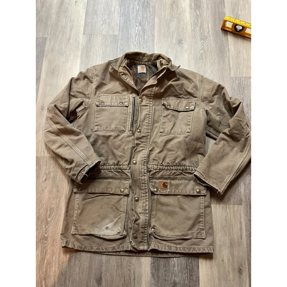 Vtg 90s Carhartt Blanket Lined Duck Canvas Chore Cargo Jacket Men's M